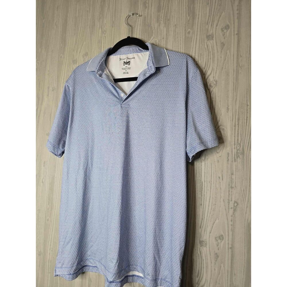 Hickey Freeman Men’s Golf Polo Shirt Blue Geometric Print Size M